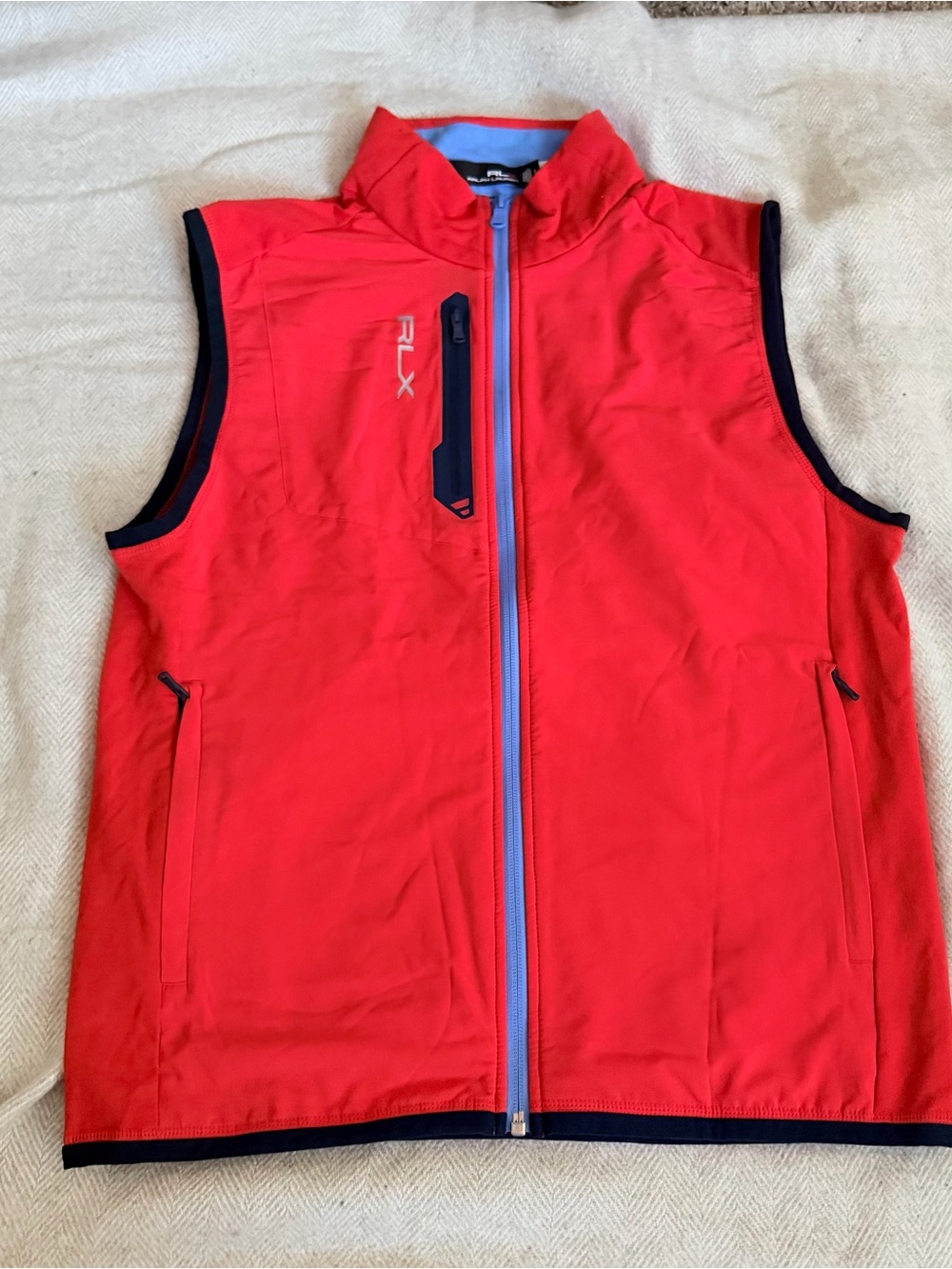 NWOT RLX Ralph Lauren Golf Vest Size S Red/Blue Cotton Blend Athletic Zip Vest